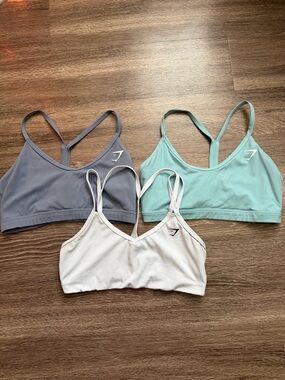 Gymshark Strappy Low-Impact Sports Bras in Gray, Mint, White